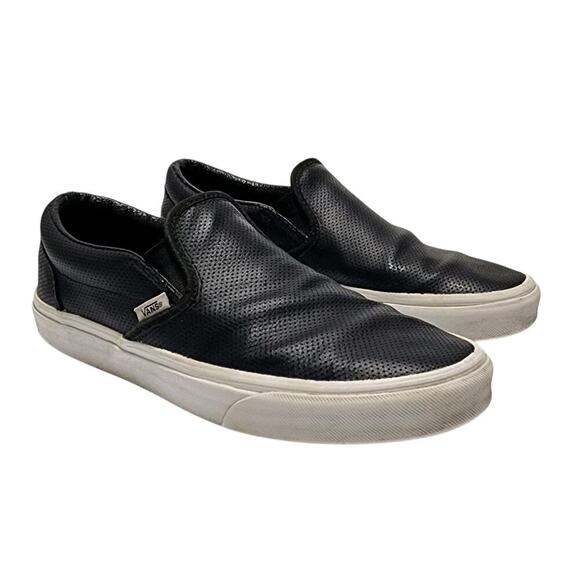 Vans Black Perforated Leather Flat Comfort Slip-On Sneakers Men's 8.5 Women's 10 - Picture 6 of 8